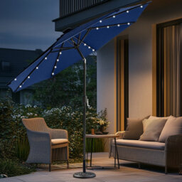 Sundaze Blue 2.7M  Round Garden Parasol Umbrella Outdoor Patio Solar Led Lights Crank Tilt With Base - thumbnail 1