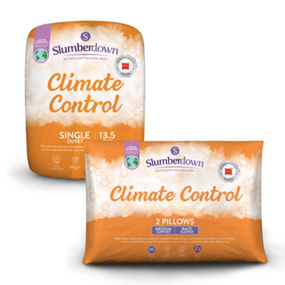 Slumberdown Climate Control Single Duvet 13.5 Tog Temperature Regulating Heavyweight Summer Quilt 2 Medium Pillows Washable - image 1