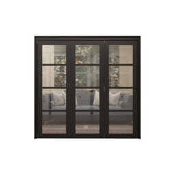 4 Panel Clear Glazed Shaker Black Pine Internal Folding Door Set, (H)2060mm (W)2142mm - Fully Finished - thumbnail 1