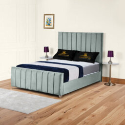 UKBEDFURNITURE Lisburn Grey Plush Valvet Upholstered Gas Lift Ottoman Storage Bed With 10 Inch Orthopedic Mattres - 48 Inch Headboard - thumbnail 1