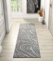 Vellure Modern Indoor Living Room Area Rug Embossed Metallic Sheen Marble Design Anthracite 60X220 Cm - thumbnail 8