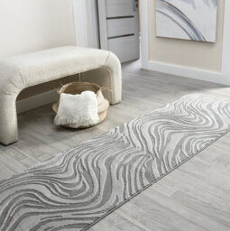 Vellure Modern Indoor Living Room Area Rug Embossed Metallic Sheen Marble Design Anthracite 60X220 Cm - thumbnail 9