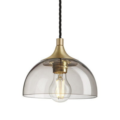 Industville Chelsea Glass Dome Pendant - 8 Inch, Mocha Glass Shade, Brass Pendant Holder - image 1
