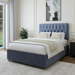 Bedmaster Midnight Blue Linen Divan Base And Button Headboard Super King - thumbnail 2