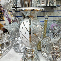 Biznest 40Cm Silver & White Vase Statue Sparkle Ornament Crushed Diamond Gift Mirrored Line Flower Pot