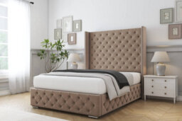 "Sloomy Arundel Mink Plush Bed Frame With Mattress With 50""  Upholstered Wingback Headboard 6' Super King" - thumbnail 2