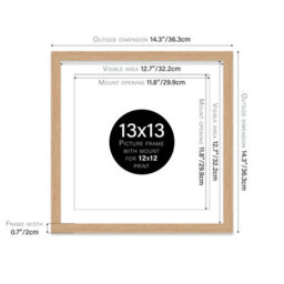 "13X13"" Oak Picture Frame - 13X13"" Square Frame With 12X12"" Mount For 13X13""/12X12"" Pictures Vintage Style Gallery Wall, 1 Pack" - thumbnail 2