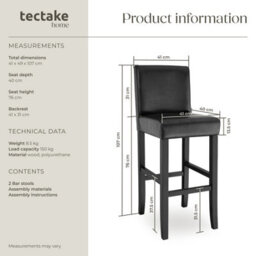 Tectake Bar Stools With A Padded Backrest And Faux Leather Cover - Black, Set Of 2 - thumbnail 6