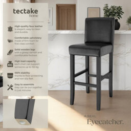 Tectake Bar Stools With A Padded Backrest And Faux Leather Cover - Black, Set Of 2 - thumbnail 2