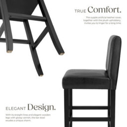 Tectake Bar Stools With A Padded Backrest And Faux Leather Cover - Black, Set Of 2 - thumbnail 3