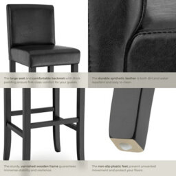 Tectake Bar Stools With A Padded Backrest And Faux Leather Cover - Black, Set Of 2 - thumbnail 5