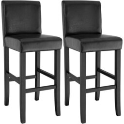 Tectake Bar Stools With A Padded Backrest And Faux Leather Cover - Black, Set Of 2 - thumbnail 1