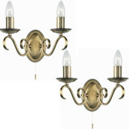 2 Pack Dimmable Led Twin Wall Light Antique Brass Vintage 2X Bulb Lamp Lighting - thumbnail 1