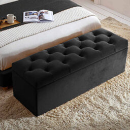 120Cm Chesterfield Ottoman Storage Box- Plush Velvet Shoe Bench - Black Chesterfield Upholstered Blanket Box - thumbnail 1