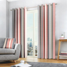 Fusion Whitworth Stripe Rose Fully Lined 100% Cotton Eyelet Curtains - thumbnail 1