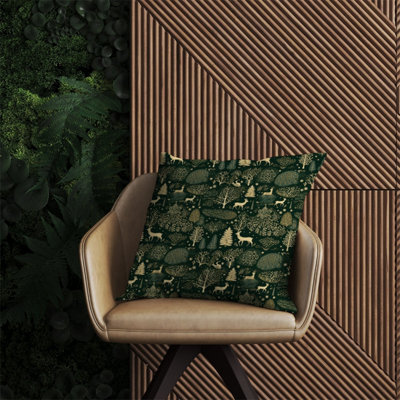 Warren Reed Designer Green Christmas Woodlands Outdoor Cushion 60Cm X 60Cm