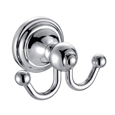 Double Robe Towel Hook Chrome Bathroom Cloakroom Hanger Wall Door Mounted - image 1