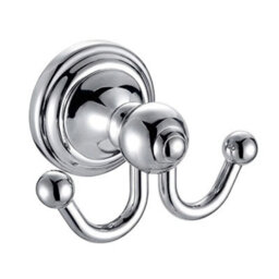 Double Robe Towel Hook Chrome Bathroom Cloakroom Hanger Wall Door Mounted - thumbnail 1