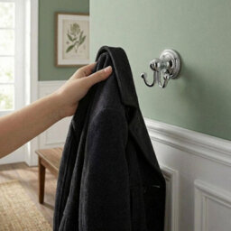 Double Robe Towel Hook Chrome Bathroom Cloakroom Hanger Wall Door Mounted - thumbnail 4