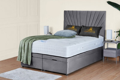 UKBEDFURNITURE Sunrise Plush Grey End Opening Divan Ottoman Bed With 54 Inch Headboard - image 1