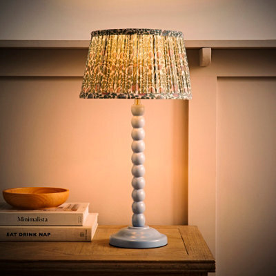 Valuelights Bobbin Pastel Blue Table Lamp With Floral Pleated Shade And Bulb - image 1