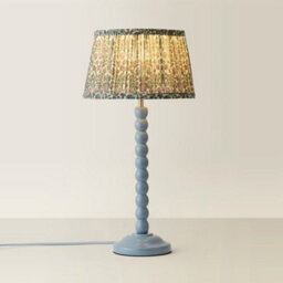 Valuelights Bobbin Pastel Blue Table Lamp With Floral Pleated Shade And Bulb - thumbnail 4
