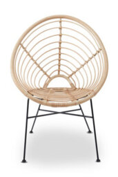 Orsina Natural Rattan Brown Round Chair With Black Metal Legs, Rattan Dining Chair, Robust Rattan Lounge Chair - thumbnail 2