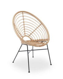 Orsina Natural Rattan Brown Round Chair With Black Metal Legs, Rattan Dining Chair, Robust Rattan Lounge Chair - thumbnail 1