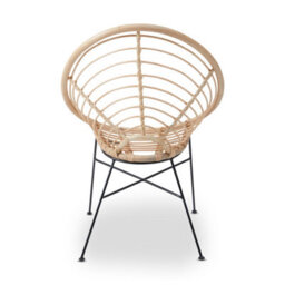 Orsina Natural Rattan Brown Round Chair With Black Metal Legs, Rattan Dining Chair, Robust Rattan Lounge Chair - thumbnail 5