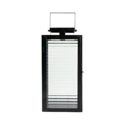 Deenz Ribbed Glass Panels Lantern Sleek Black Metal Frame Tealight Candle Pillar Holder With Handle Interior Accent Decor 30X15 Cm