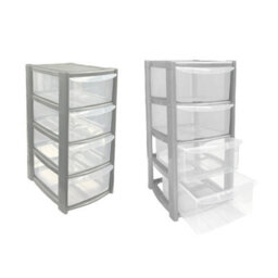 4 Drawer Mini Silver Plastic Tower Storage Compact, Durable & Versatile Organizer For Home, Office, Or School - thumbnail 1