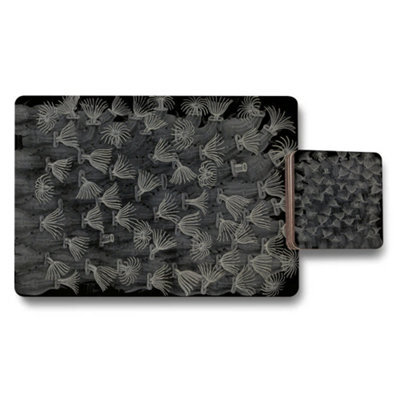 Benjamin Tate Design Designer Artwork Placemat And Coaster Set With Wooden Base In Black Gray Palette Limited Edition Luxury Collection - image 1