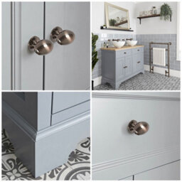 Homestylestore 1210mm Light Grey And Oak Bathroom Vanity Unit With Round Countertop Basins And Bronze Round Handles - thumbnail 4