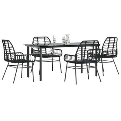 Berkfield 5 Piece Garden Dining Set Black Poly Rattan Glass - image 1