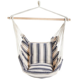Vonhaus Hanging Chair, Blue And White Striped Garden Hammock Chair Swing Seat, Cotton Rope Garden Swing Chair With Tree Attachment - thumbnail 8