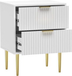 Wooden 2 Drawer Chic Fluted Bedside End Sofa Table Nightstand For Living Bedroom Home With 4 Golden Legs For Bedroom & Living Room - thumbnail 2