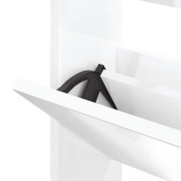 Berkfield Shoe Cabinet With Mirror 3-Layer High Gloss White 63X17X102.5 Cm - thumbnail 6