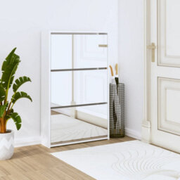 Berkfield Shoe Cabinet With Mirror 3-Layer High Gloss White 63X17X102.5 Cm