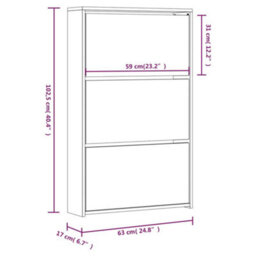 Berkfield Shoe Cabinet With Mirror 3-Layer High Gloss White 63X17X102.5 Cm - thumbnail 8