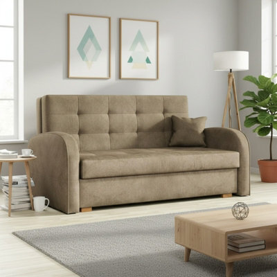 Viva Gold Iii Sofa Bed With Storage Freestanding Upholstered Back Wooden Frame Size 153X98X85Cm Beige - image 1