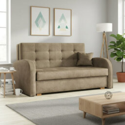 Viva Gold Iii Sofa Bed With Storage Freestanding Upholstered Back Wooden Frame Size 153X98X85Cm Beige - thumbnail 1