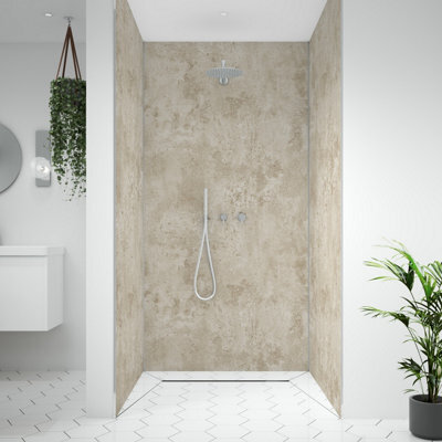 Splashwall Alloy Bathroom & Wet Room Decorative Panel (H)2440mm (W)900mm - Matt Terra Light - image 1