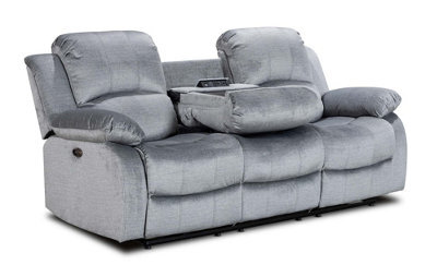 Electric Recliner Sofa In Grey Chenille Fabric 3 Seater Sofa - image 1
