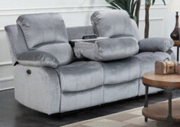 Electric Recliner Sofa In Grey Chenille Fabric 3 Seater Sofa - thumbnail 2