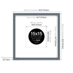 "15X15"" Grey Picture Frame - 15X15"" Square Frame With 11X11"" Mount For 15X15""/11X11"" Pictures Moderrn Style Thin Edge, 1 Pack" - thumbnail 2