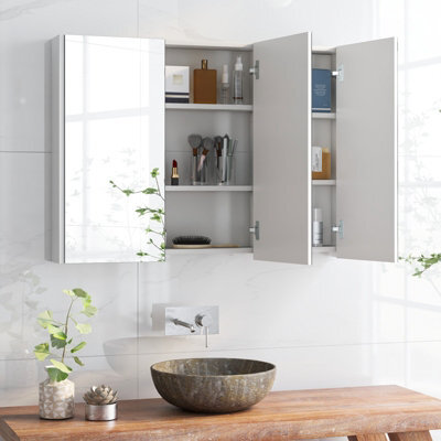 Costway Wall-Mounted Bathroom Mirror Cabinet 3 Door Storage Cupboard W/ 2 Shelves - image 1