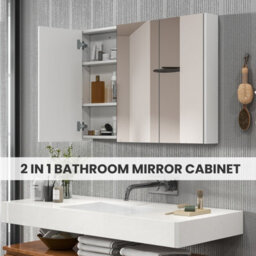Costway Wall-Mounted Bathroom Mirror Cabinet 3 Door Storage Cupboard W/ 2 Shelves - thumbnail 5