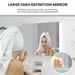 Costway Wall-Mounted Bathroom Mirror Cabinet 3 Door Storage Cupboard W/ 2 Shelves - thumbnail 8
