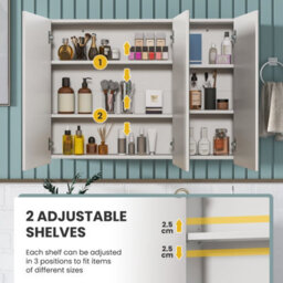 Costway Wall-Mounted Bathroom Mirror Cabinet 3 Door Storage Cupboard W/ 2 Shelves - thumbnail 6
