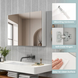 Costway Wall-Mounted Bathroom Mirror Cabinet 3 Door Storage Cupboard W/ 2 Shelves - thumbnail 9